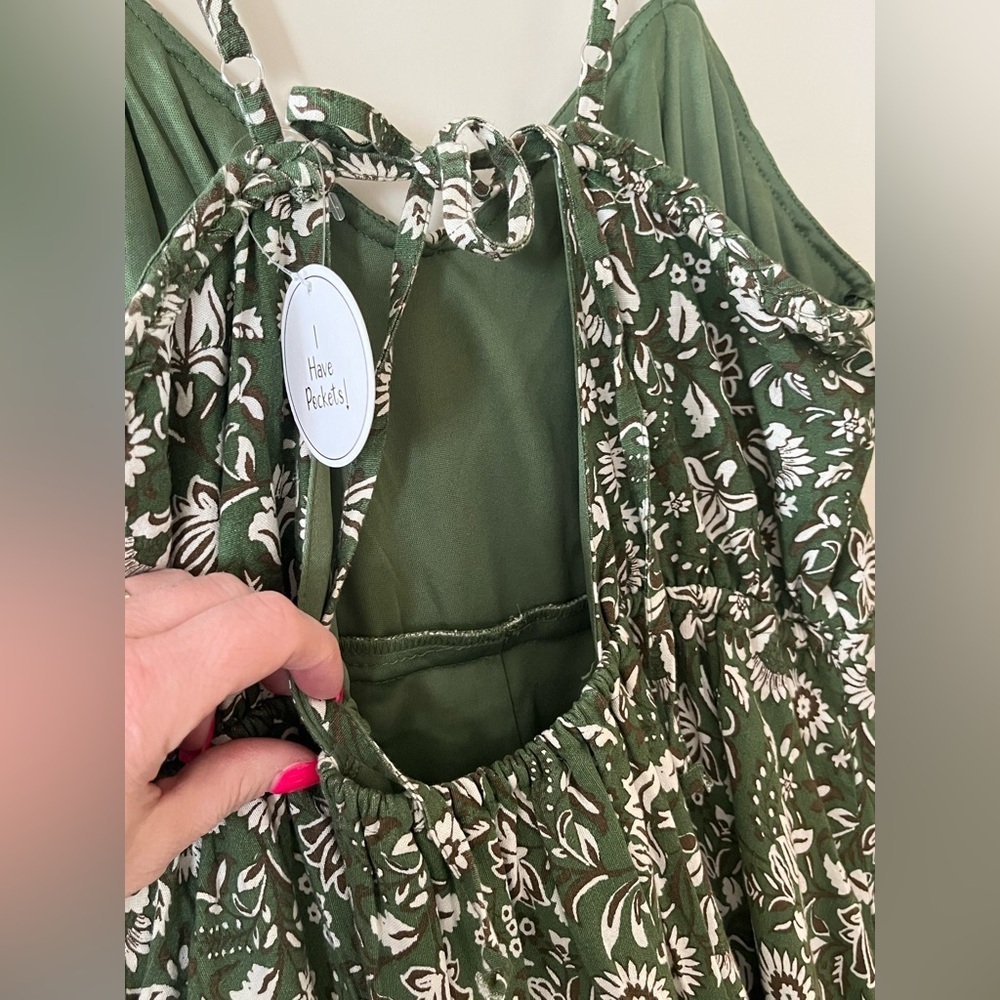 Sincerely Jules Olive Green Floral Dress Adjustable Straps, Lined Size Jrs. XL - Picture 2 of 16
